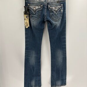 Miss Me Y2K 2000s Buckle Bootcut Embellished Distress Denim Jeans Sz 30x35 Long